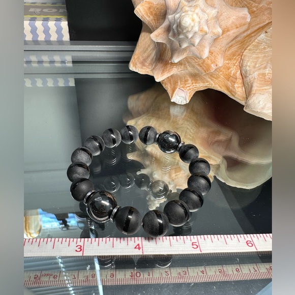 GUNPOWDER HEMATITE + ONYX NATURAL STONES BRACELET size 7” - Picture 5 of 10